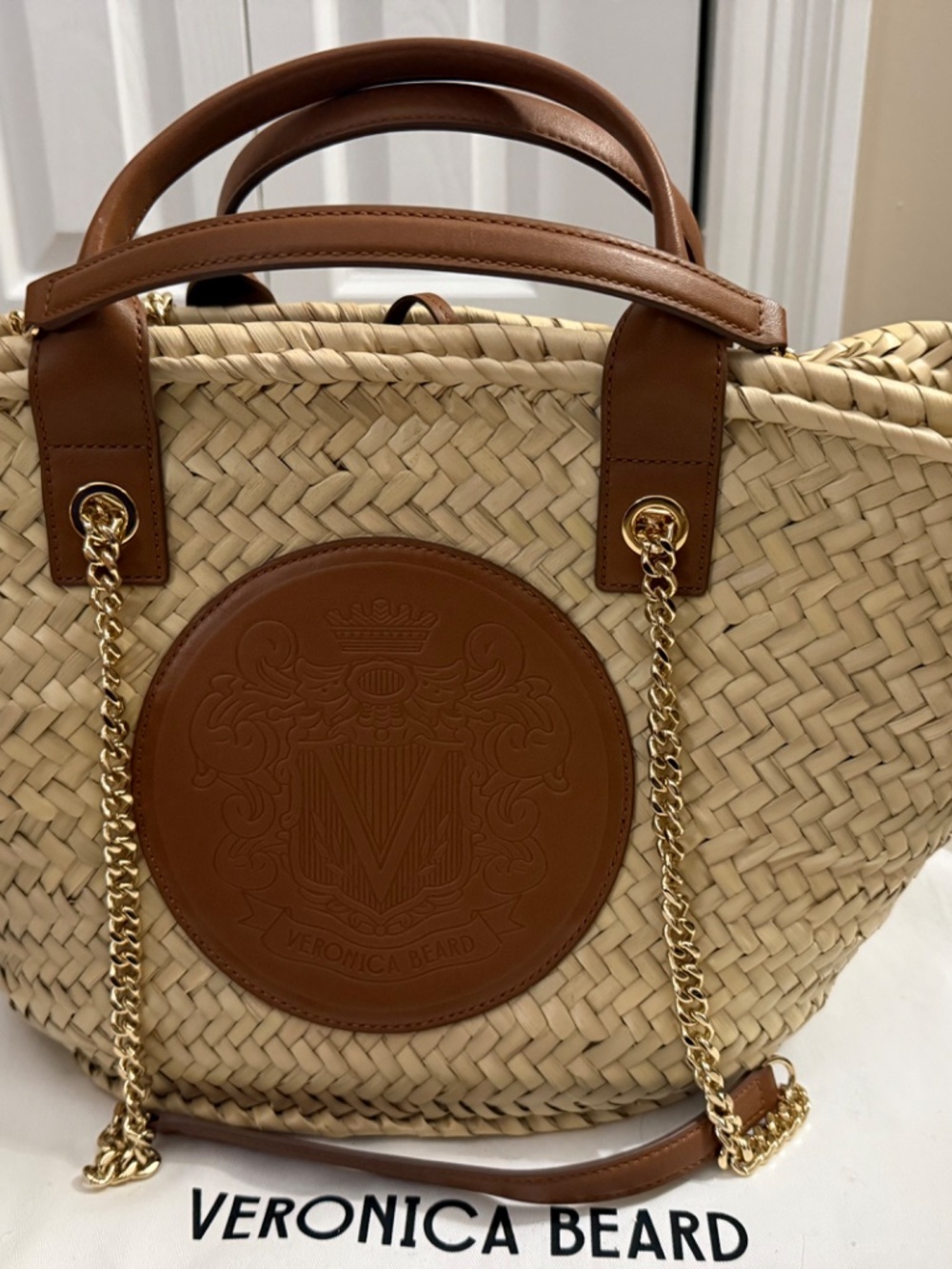 Veronica Beard Raffia Tote w/Leather Trim